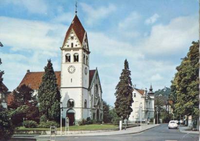 5340 Bad Honnef Ev. Kirche im Kurviertel mit Drachenfels - zum Schließen ins Bild klicken
