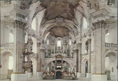 Basilika Vierzehnheiligen - Gnadenaltar, Kanzel und Orgel - zum Schließen ins Bild klicken