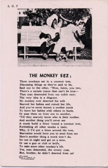 Poem Card Apes "The monkey sez" - Click Image to Close