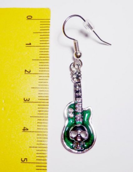 Guitar with Skull green Earrings - Click Image to Close