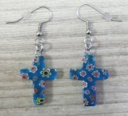 Crucifix lampwork Earrings blue
