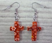 Crucifix lampwork Earrings orange