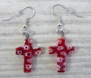 Crucifix lampwork Earrings red