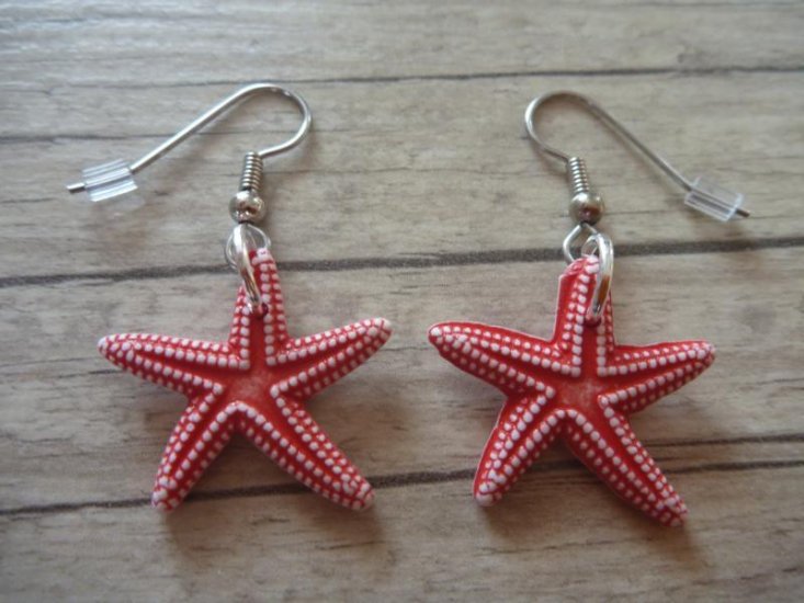 Marine Animals Starfish red Earrings - Click Image to Close
