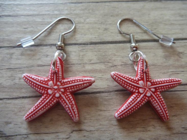 Marine Animals Starfish red Earrings - Click Image to Close