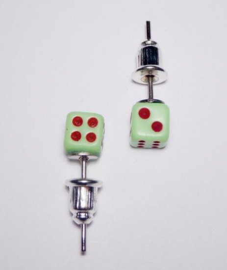 Ear Stud Dices neon green - Click Image to Close
