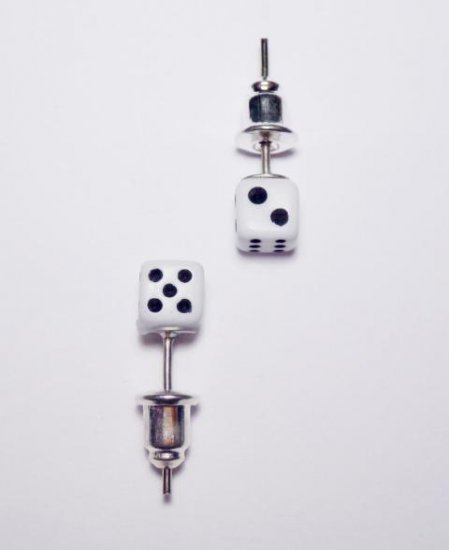 Ear Stud Dices white - Click Image to Close