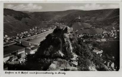 Kochem / Cochem a.d. Mosel mit Pinnerkreuz und Burg - zum Schließen ins Bild klicken