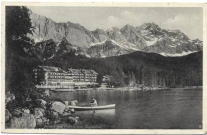 Eibsee with Hotels and Zugspitze - Click Image to Close