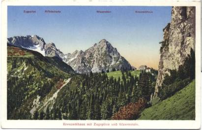 Kreuzeckhaus with Zugspitze and Waxenstein - Click Image to Close