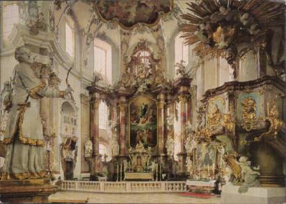 Basilika Vierzehnheiligen - Hochaltar mit Kanzel - zum Schließen ins Bild klicken