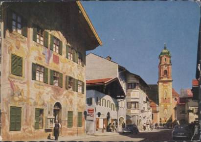 Mittenwald - main street with Neuner house and church - Click Image to Close
