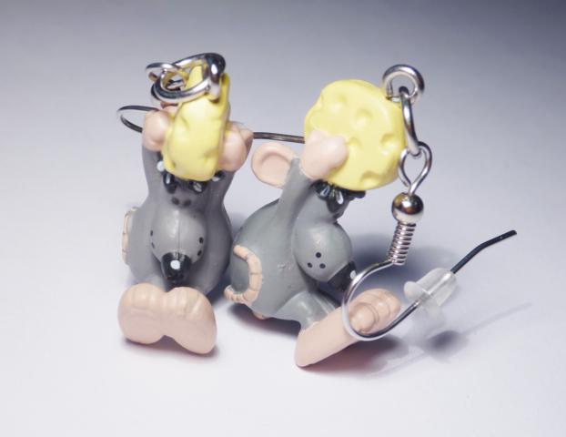 Mäuse mit Käse Ohrringe - zum Schließen ins Bild klicken