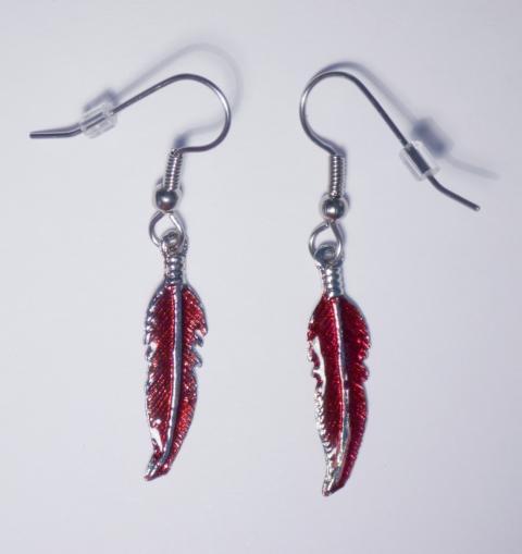 Feather red Earrings - Click Image to Close