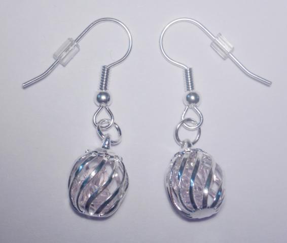 Crystal Cage silver plated Earrings pink - Click Image to Close