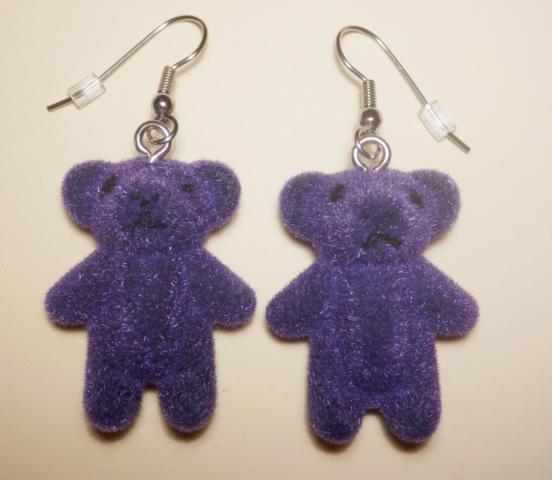 Teddy bears Earrings purple - Click Image to Close