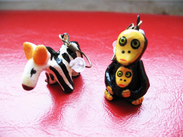 Zebra and Monkeys Earrings - Click Image to Close