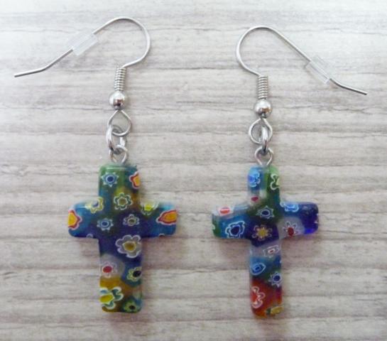 Crucifix lampwork Earrings colorful - Click Image to Close