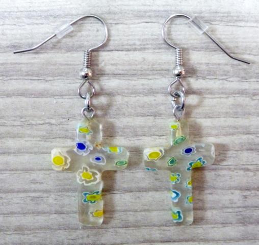 Crucifix lampwork Earrings bright - Click Image to Close