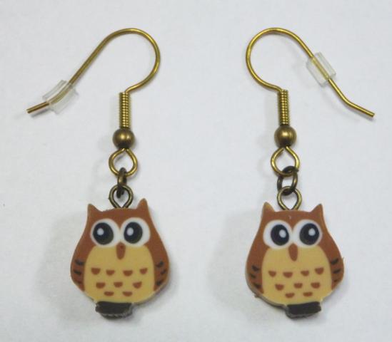 Owls Earrings brown - Click Image to Close