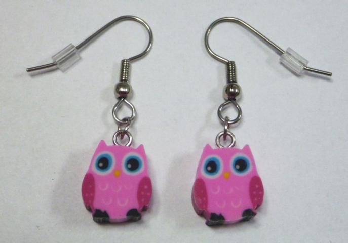 Owls Earrings pink - Click Image to Close