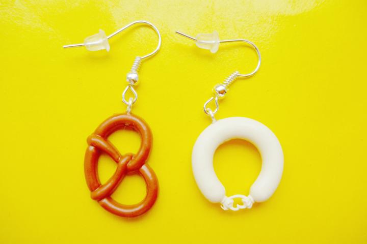 Sausages and Pretzel Earrings - Click Image to Close
